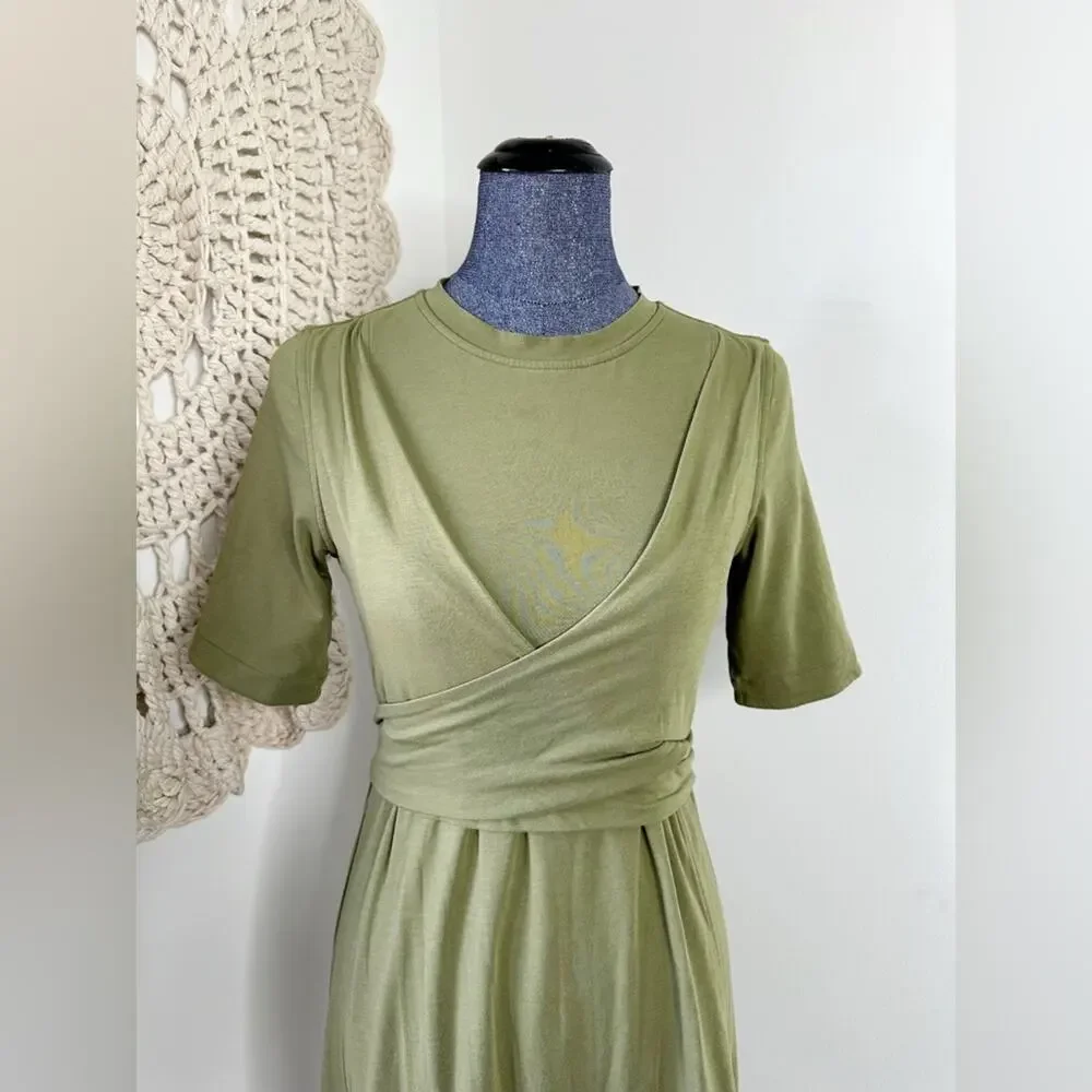 Lululemon Cotton Wrap Front Sage Green Mini Dress Size 6